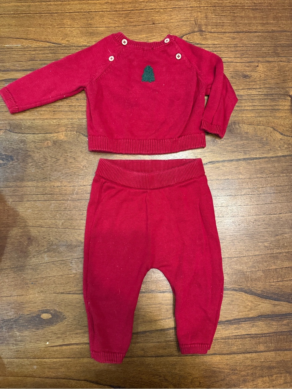 Carter's Red Knit Sweater & Pants Set with Green Tree Accent